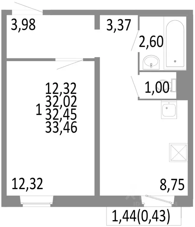 1-к кв. Челябинская область, Челябинск ул. Блюхера, 125В (32.45 м) - Фото 0