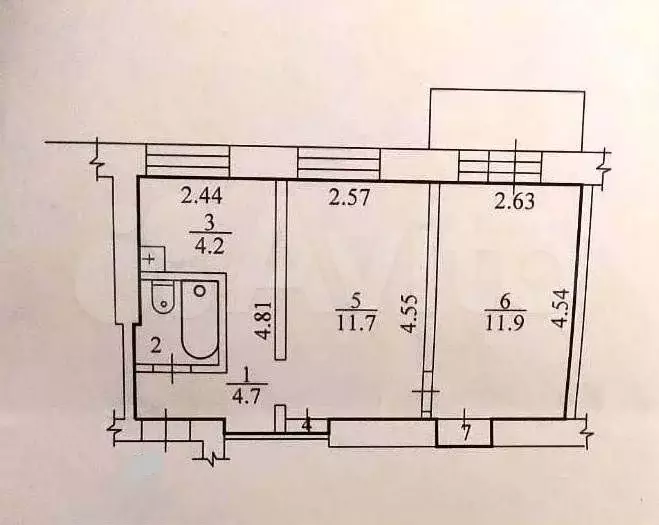2-к. квартира, 35,7 м, 2/4 эт. - Фото 0
