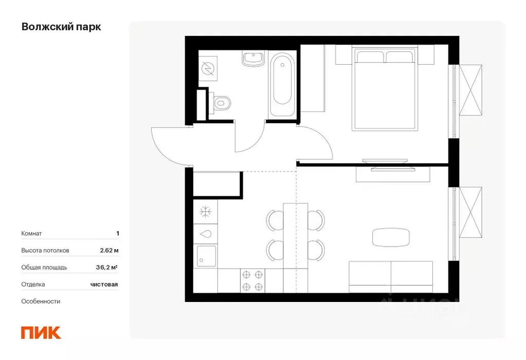 1-к кв. Москва Волжский Парк жилой комплекс (36.2 м) - Фото 0