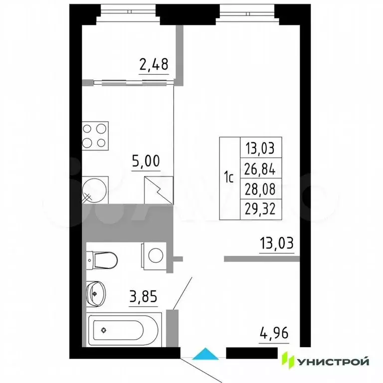 Квартира-студия, 28,1 м, 18/27 эт. - Фото 0