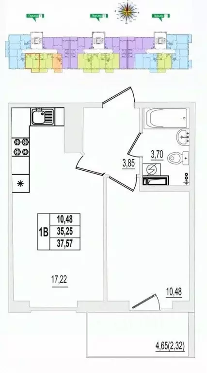 1-к кв. Псковская область, Псков ул. Крестки, 9 (37.57 м) - Фото 1