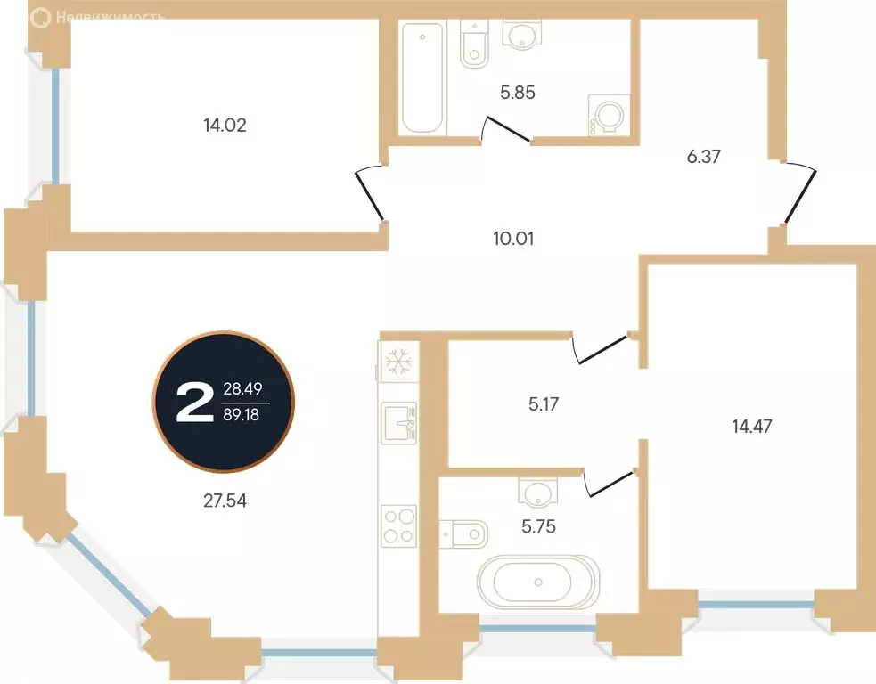 2-комнатная квартира: Уфа, улица Рихарда Зорге, 73/1 (89.18 м) - Фото 0