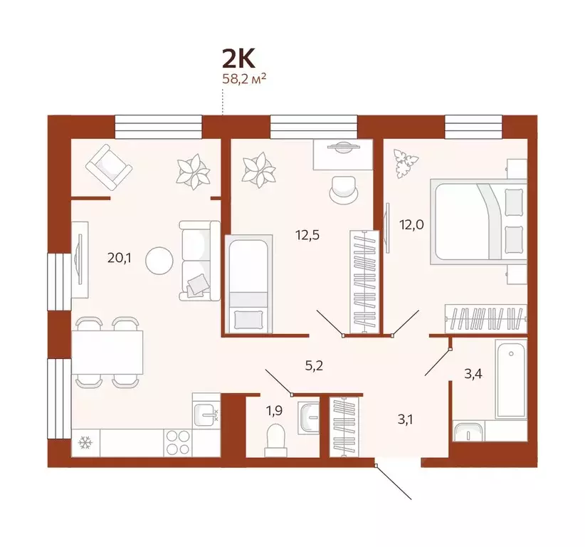 2-к кв. Тюменская область, Тюмень ул. Новаторов, 30 (58.2 м) - Фото 0