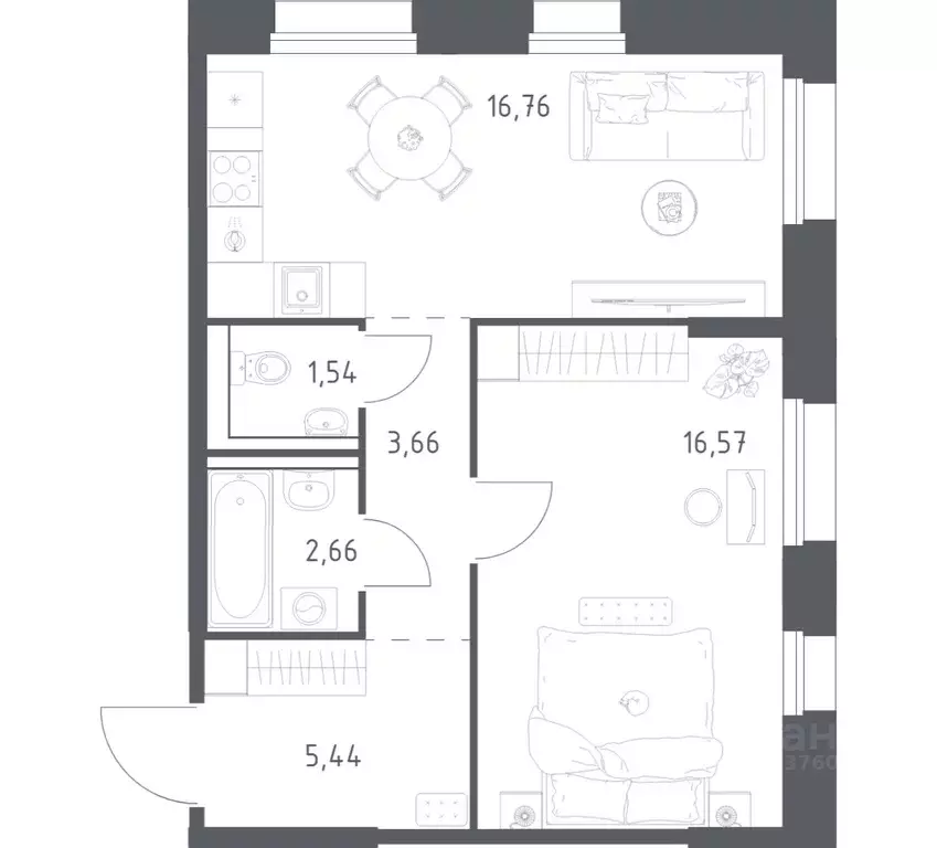 1-к кв. Мурманская область, Кола Кольские Огни жилой комплекс, 1 ... - Фото 1