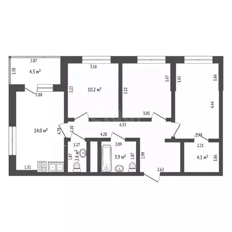 3-к кв. Тюменская область, Тюмень Дамбовская ул., 29к1 (68.1 м) - Фото 2