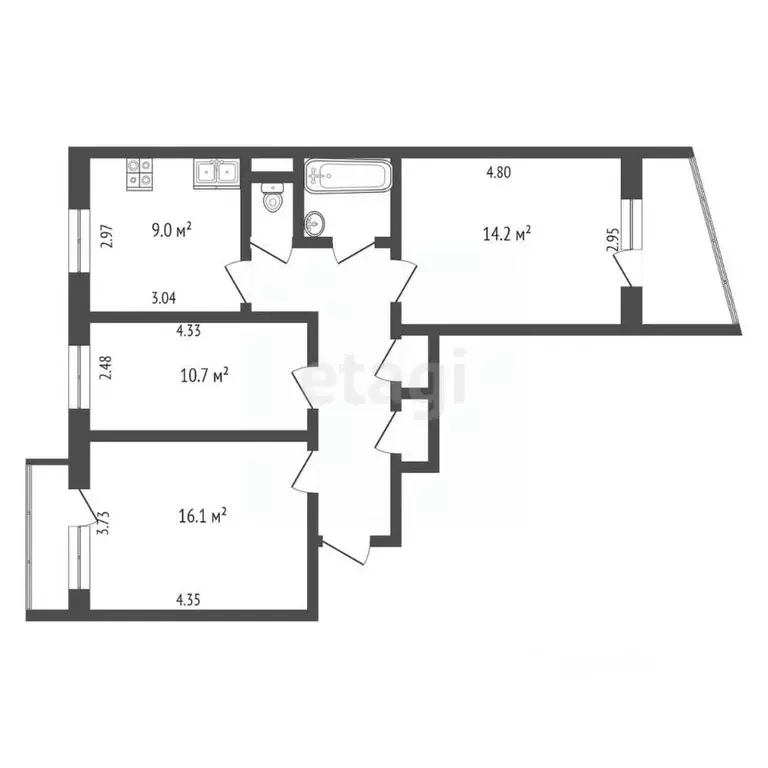 3-к кв. Вологодская область, Череповец Остинская ул., 40 (67.1 м) - Фото 2