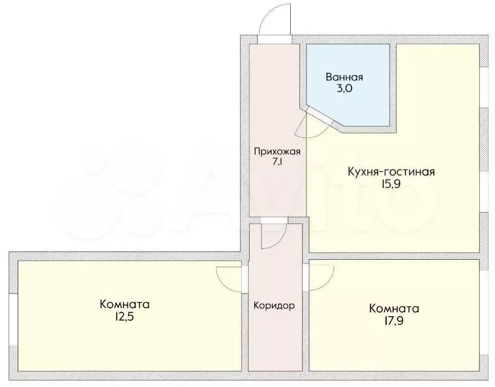 3-к. квартира, 59,7 м, 3/5 эт. - Фото 0