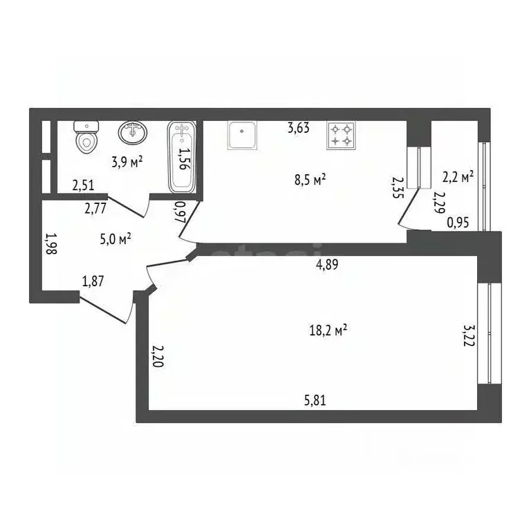 1-к кв. Башкортостан, Уфа Айская ул., 22 (35.6 м) - Фото 2