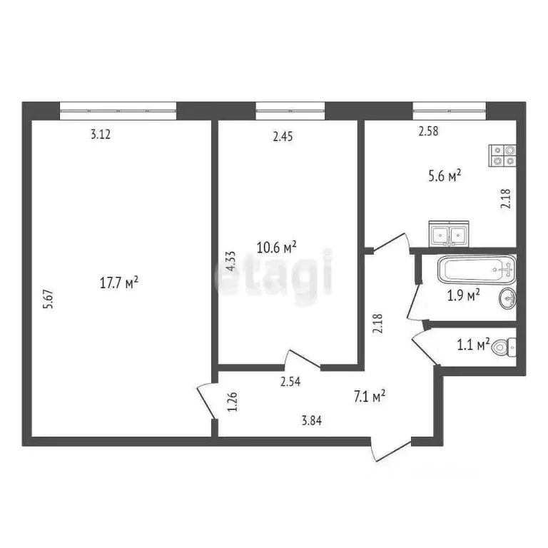 2-к кв. Забайкальский край, Чита ул. Юности, 1 (43.1 м) - Фото 1