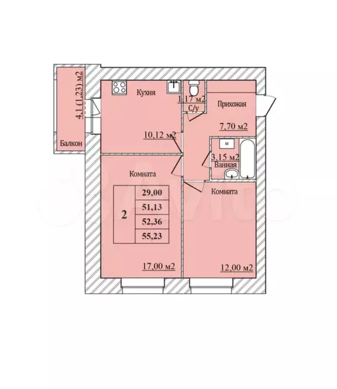 2-к. квартира, 52,4 м, 1/9 эт. - Фото 0