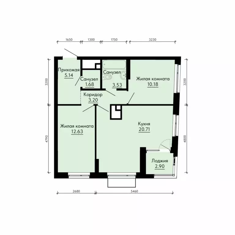 2-к квартира, 58.52 м - Фото 0