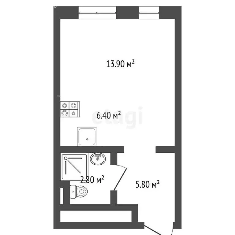 Квартира-студия: Тюмень, Полевая улица, 117к1 (28.7 м) - Фото 1
