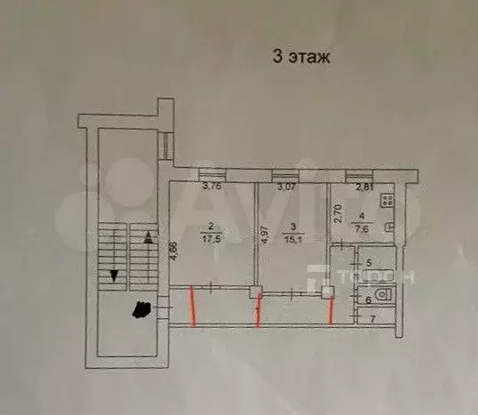 2-к. квартира, 59,6 м, 3/4 эт. - Фото 0