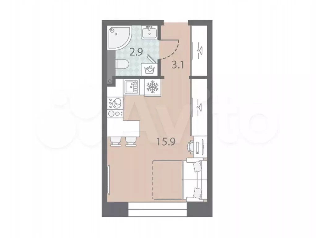 Квартира-студия, 21,9 м, 2/10 эт. - Фото 0