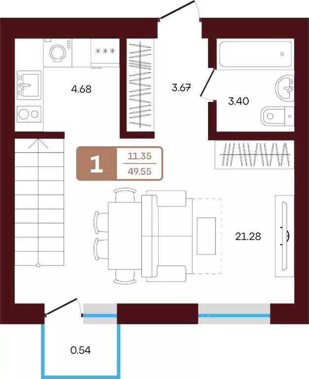 1-к кв. Башкортостан, Иглинский район, с. Акбердино  (49.55 м) - Фото 1