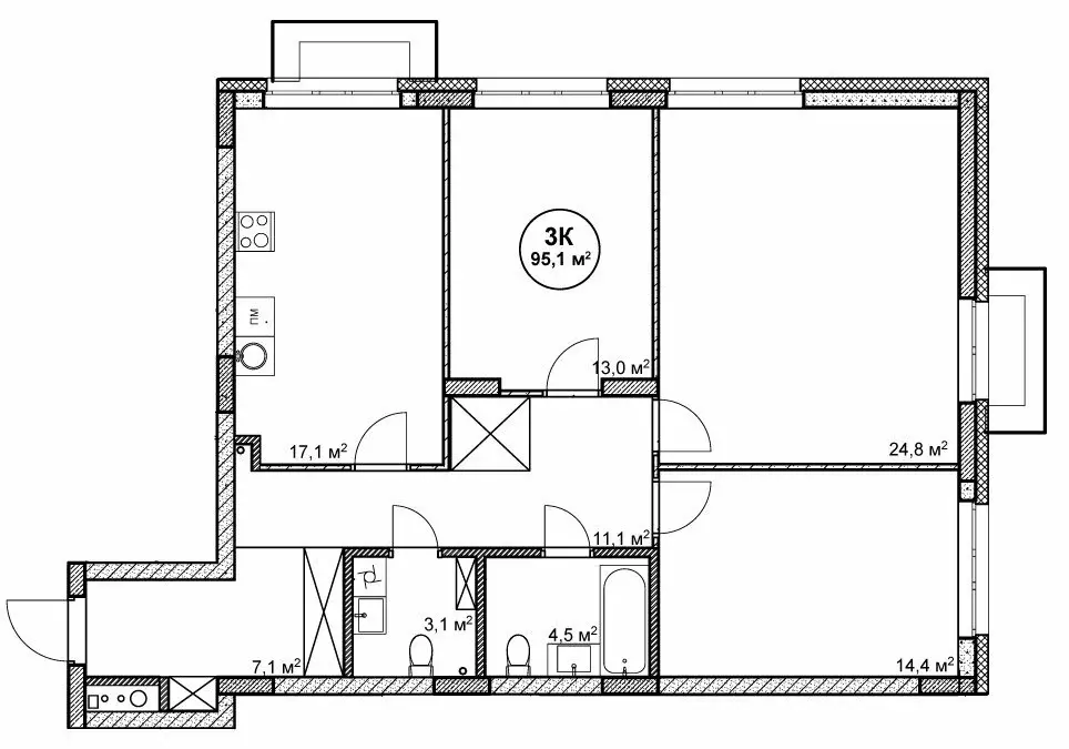 3-комнатная квартира: Нижний Новгород, посёлок Cовхоза Цветы (95.1 м) - Фото 1