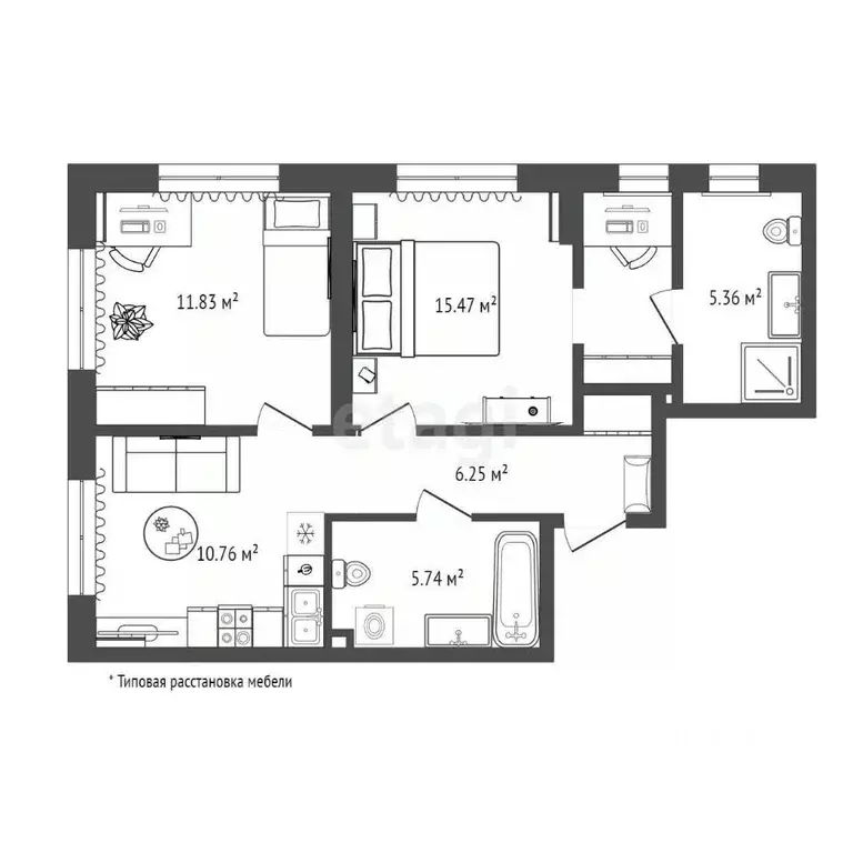 2-к кв. Тюменская область, Тюмень ул. Тимофея Чаркова, 93 (55.4 м) - Фото 1