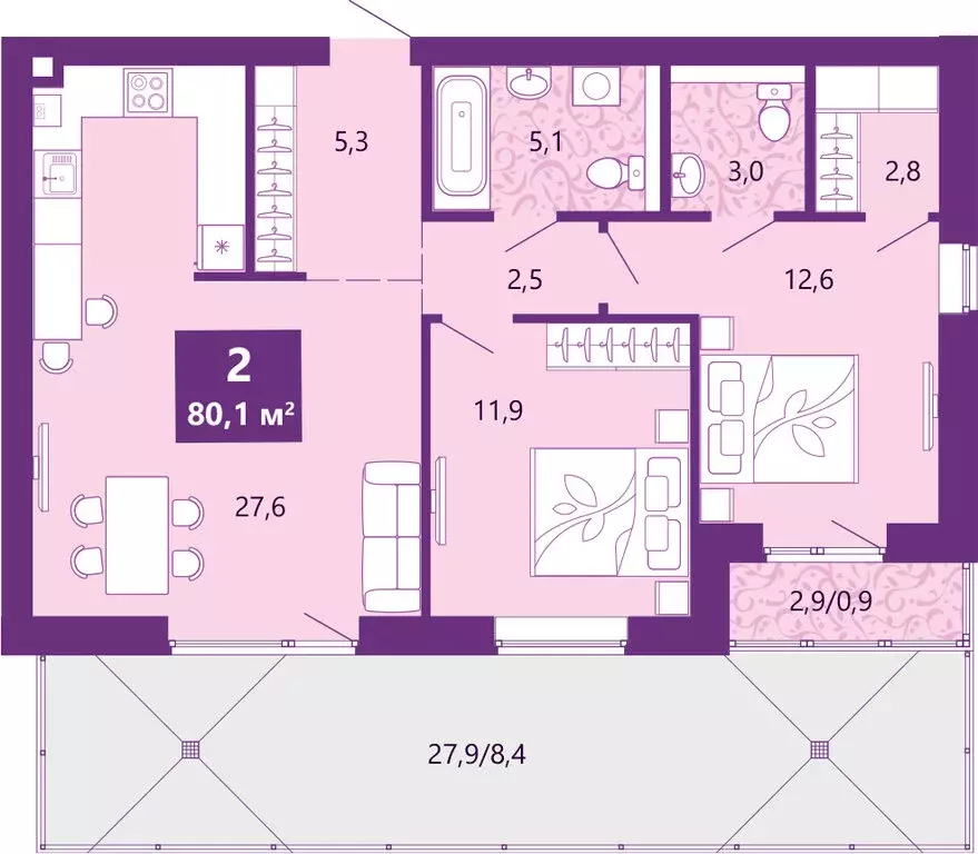 2-комнатная квартира: Калининград, Байкальская улица, 1к6 (80.7 м) - Фото 2