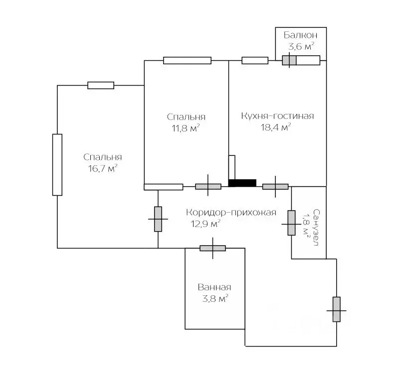 3-к кв. Башкортостан, Уфа ул. Карла Маркса, 60 (67.0 м) - Фото 2
