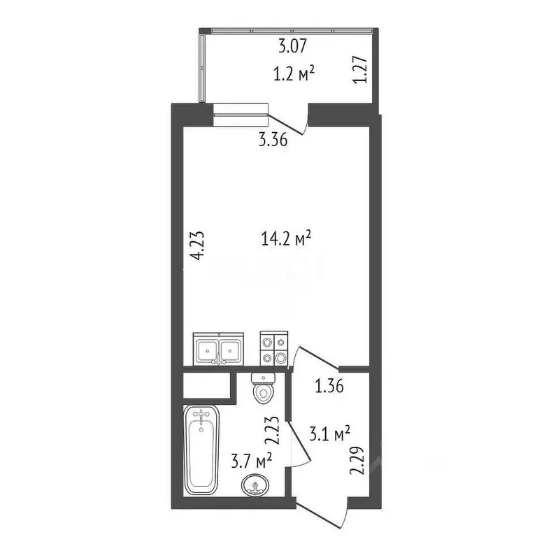 Студия Санкт-Петербург 2-й Предпортовый проезд, 6 (21.0 м) - Фото 1