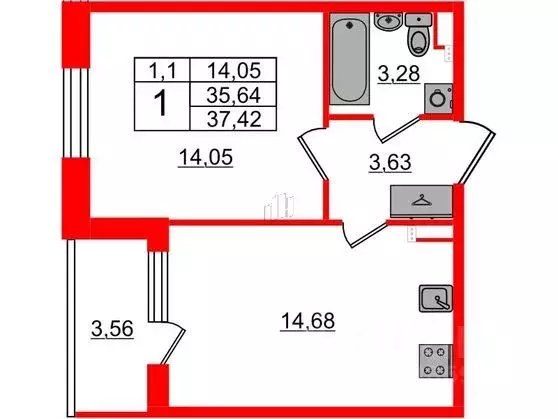 1-к кв. Санкт-Петербург Пулковское ш., 95к3 (35.64 м) - Фото 1