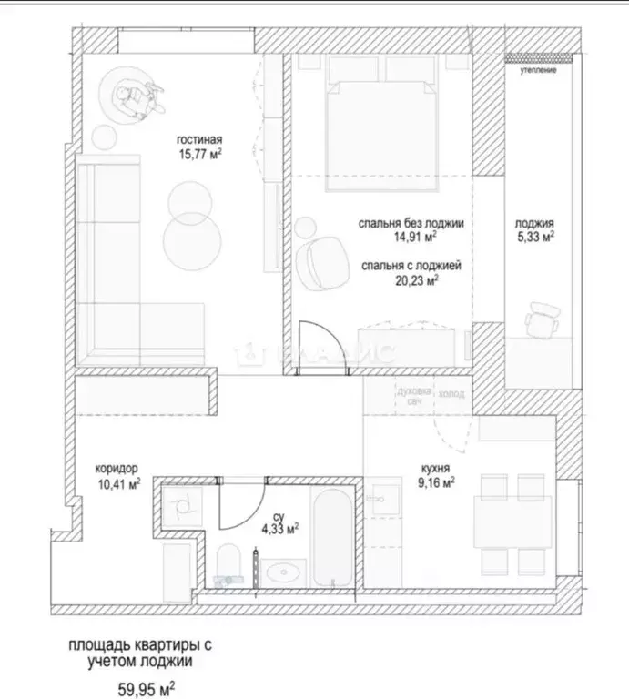2-к кв. Москва Новоалексеевская ул., 20 (60.0 м) - Фото 2