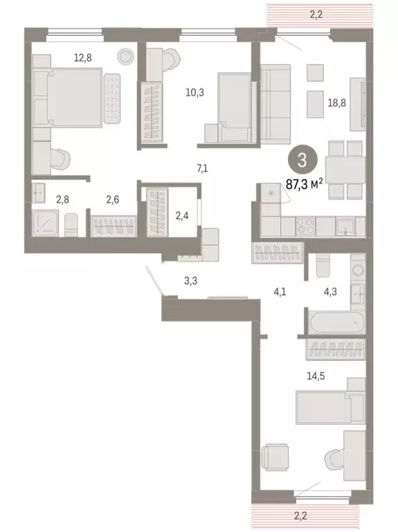3-комнатная квартира: Новосибирский район, рабочий посёлок Краснообск, ... - Фото 2