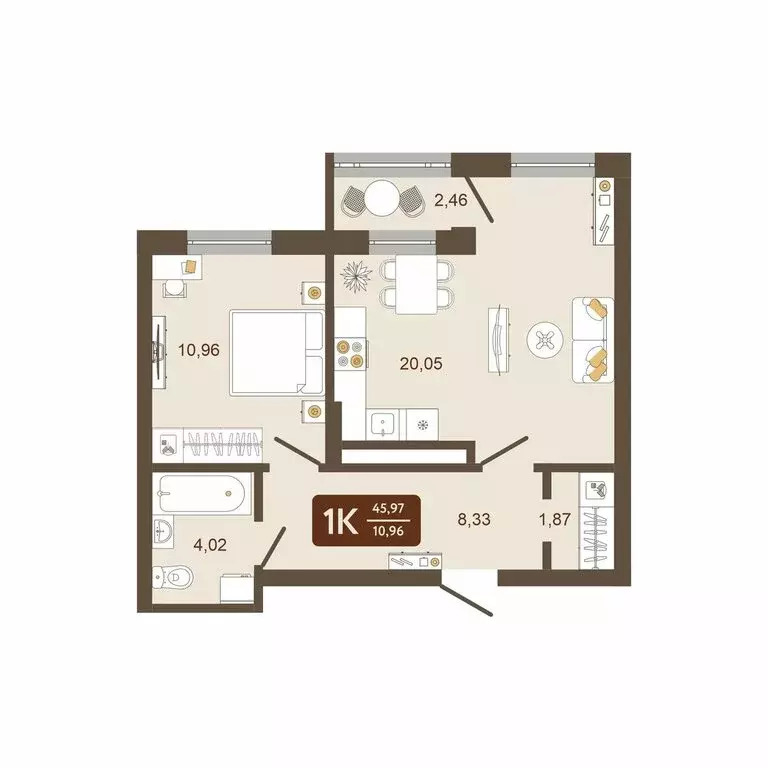 1-комнатная квартира: Новокузнецк, Макеевская улица, 12 (45.97 м) - Фото 2