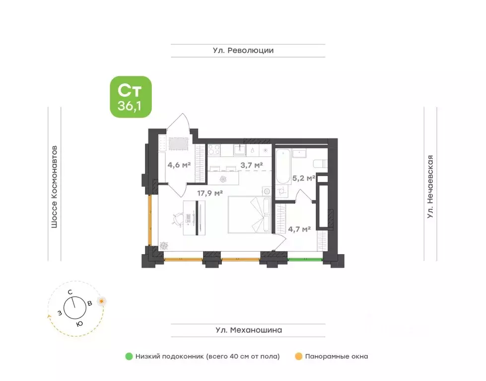 1-к кв. Пермский край, Пермь ул. Механошина, 16 (36.1 м) - Фото 1