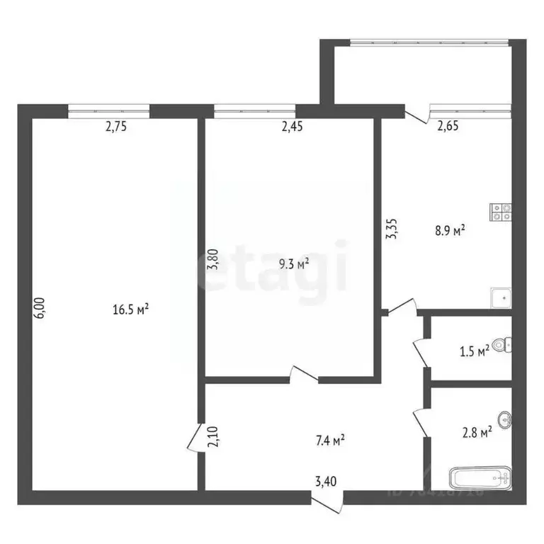 2-к кв. Калужская область, Малоярославец Мирная ул., 3В (46.4 м) - Фото 2