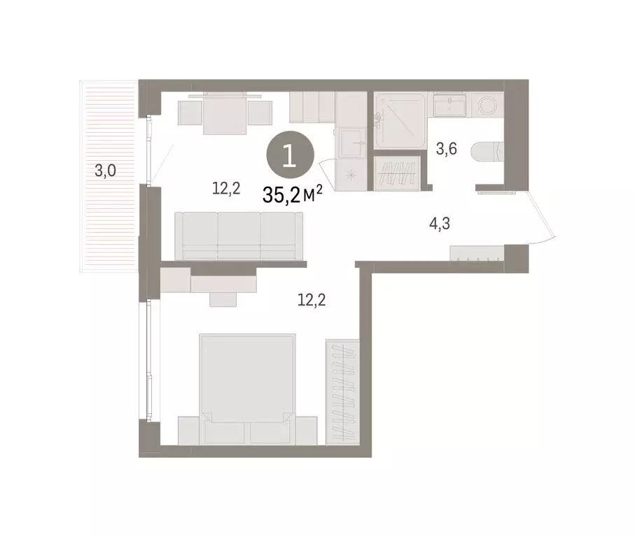 1-комнатная квартира: Пермь, улица Солдатова (35.22 м) - Фото 1