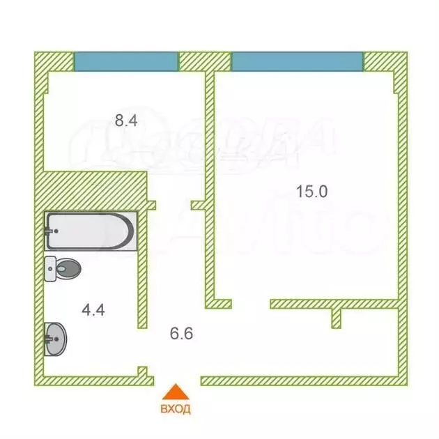 1-к. квартира, 34,3 м, 8/9 эт. - Фото 0