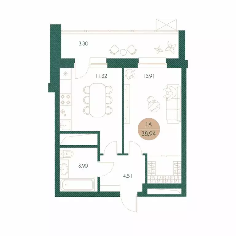 1-комнатная квартира: Казань, улица Родины, 20/4 (38.94 м) - Фото 1