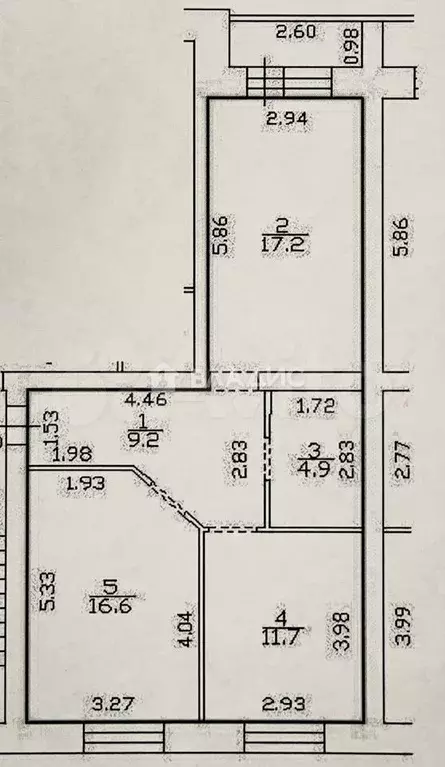 2-к. квартира, 59,6 м, 5/5 эт. - Фото 0