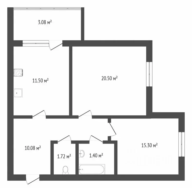 2-к кв. Новосибирская область, Новосибирск ул. Державина, 92/3 (59.0 ... - Фото 2