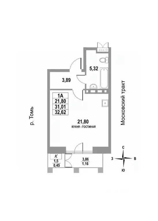 1-к кв. Томская область, Томск тракт Московский, 109Бк3 (32.62 м) - Фото 0
