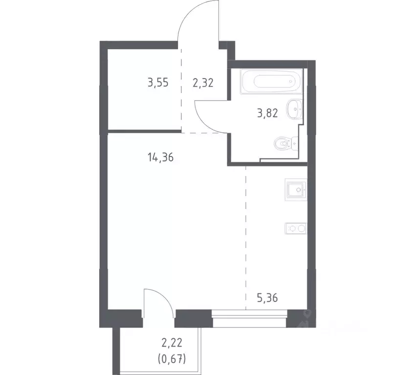 Студия Приморский край, Владивосток Бам мкр,  (30.08 м) - Фото 1