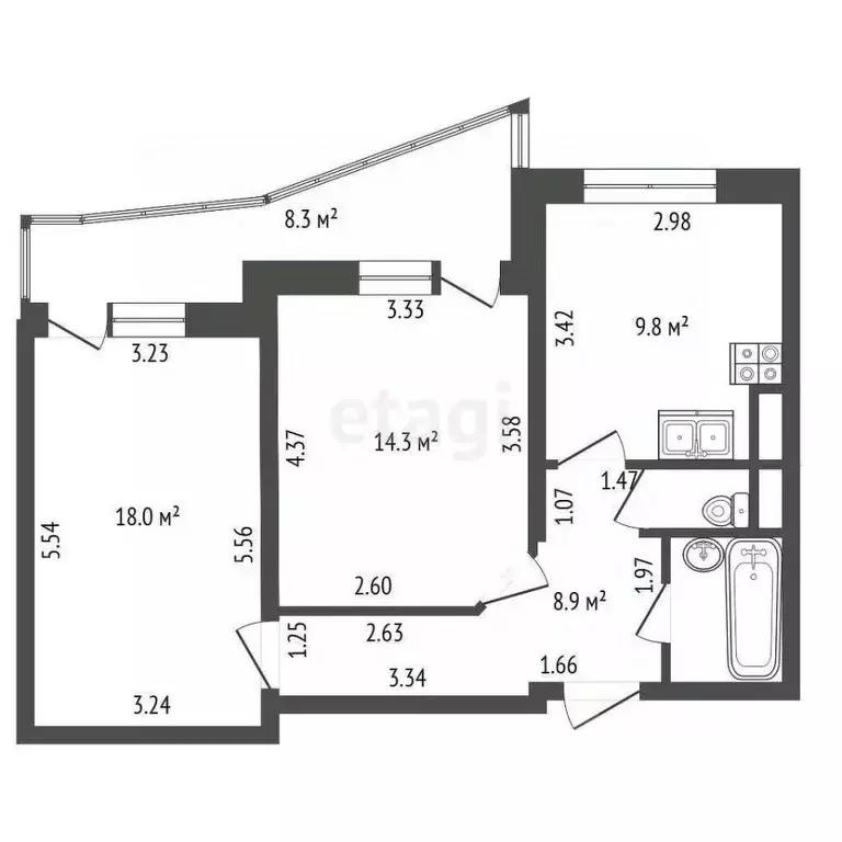 2-к кв. Санкт-Петербург ул. Брянцева, 13к1 (58.5 м) - Фото 2