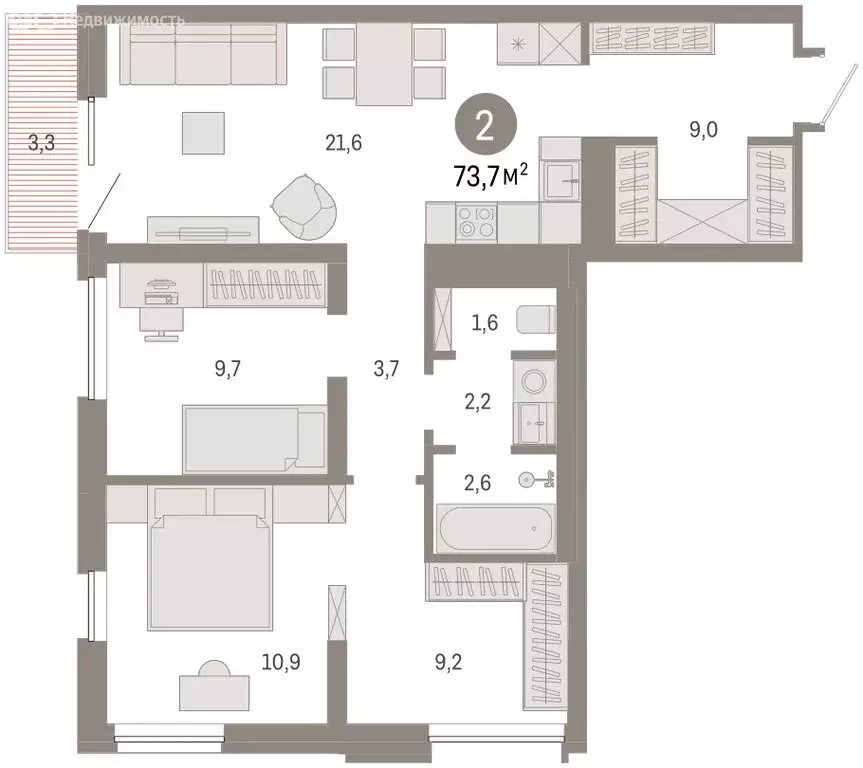 2-комнатная квартира: Екатеринбург, жилой район Эльмаш, Механический ... - Фото 2