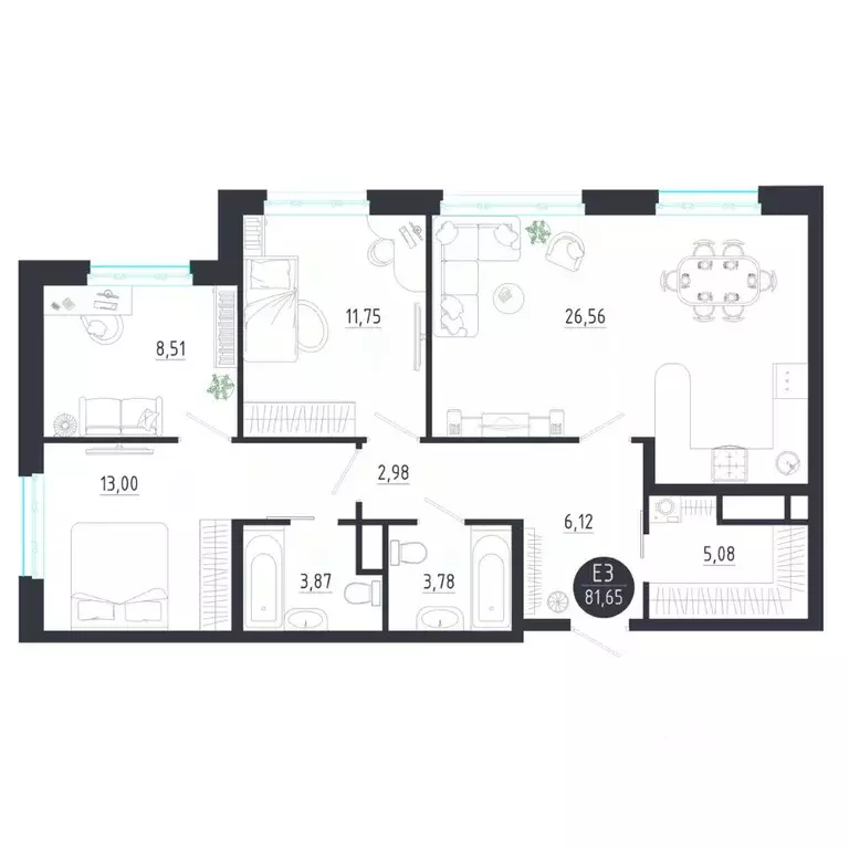 2-к кв. Тульская область, Тула  (81.65 м) - Фото 0