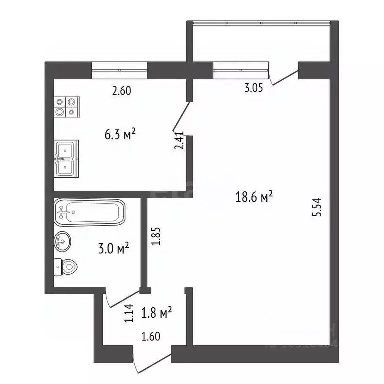 1-к кв. Крым, Кировское пгт ул. Новая, 5 (29.7 м) - Фото 2
