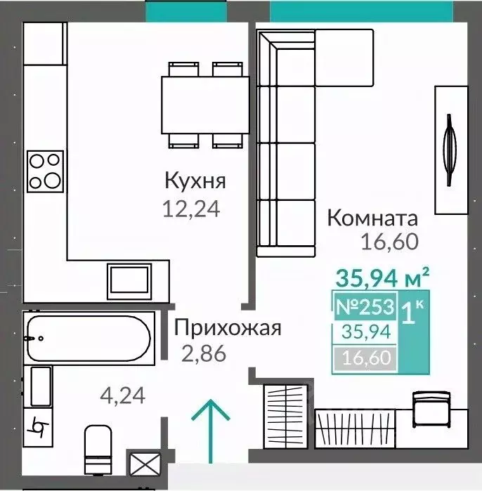 1-к кв. Крым, Симферополь Крымская роза мкр,  (35.94 м) - Фото 0