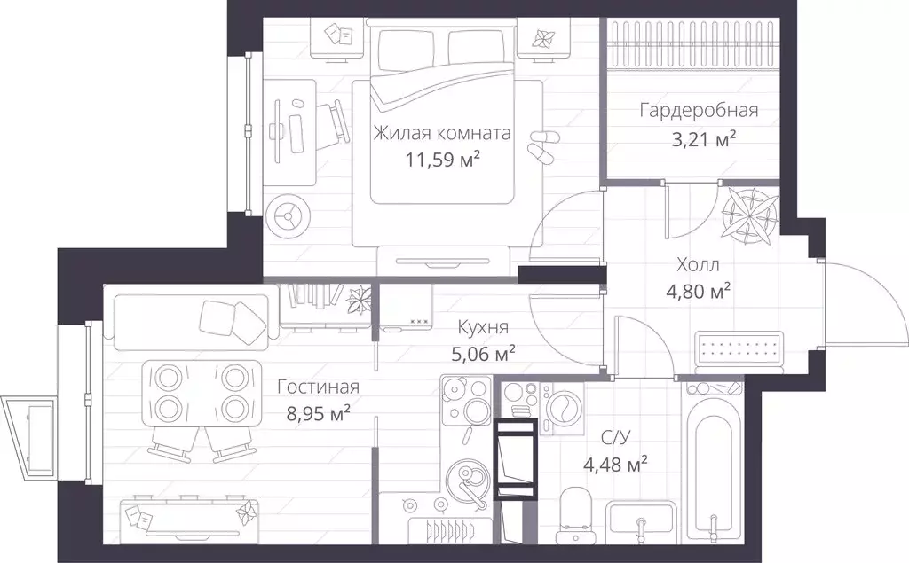 1-комнатная квартира: Сертолово, ЖК Верен Норт Сертолово (38.09 м) - Фото 0