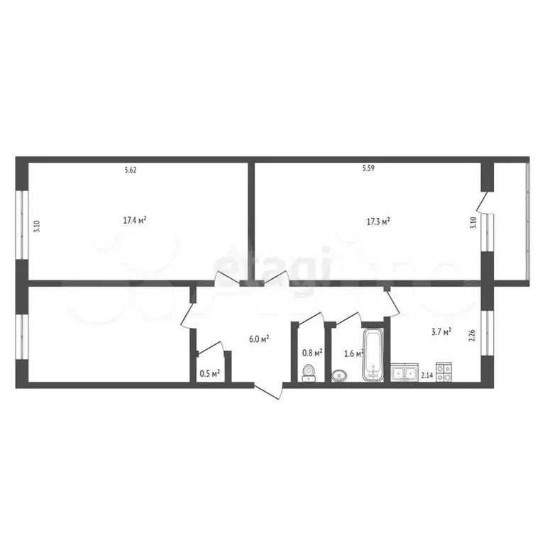 3-к. квартира, 58,6 м, 4/5 эт. - Фото 0