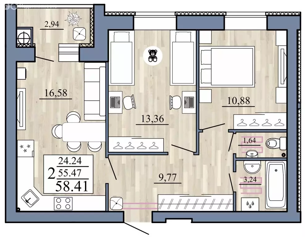 2-комнатная квартира: Рязанская область, Рыбное (58.41 м) - Фото 1