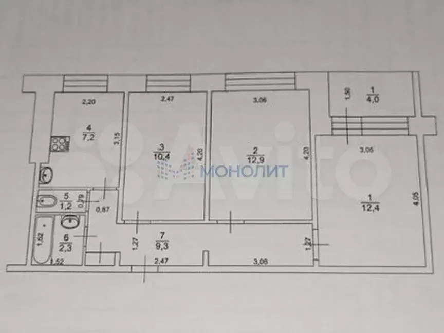 3-к. квартира, 59,7 м, 3/9 эт. - Фото 0