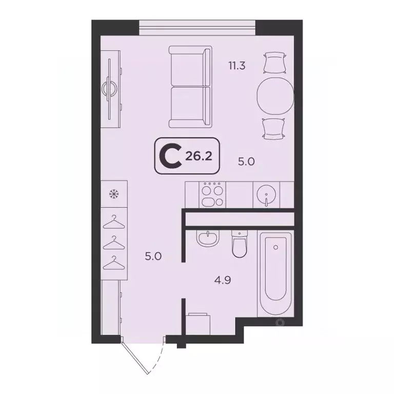 Студия Тюменская область, Тюмень  (26.2 м) - Фото 0