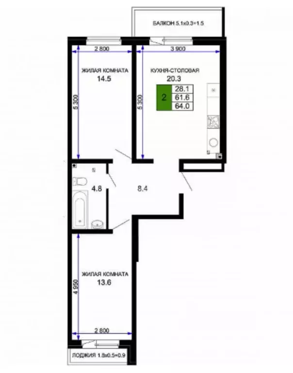 2-к кв. Краснодарский край, Краснодар ул. Летчика Позднякова, 2к12 ... - Фото 1