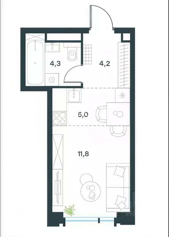 Студия Москва Профсоюзная ул., 2/22 (25.3 м) - Фото 2