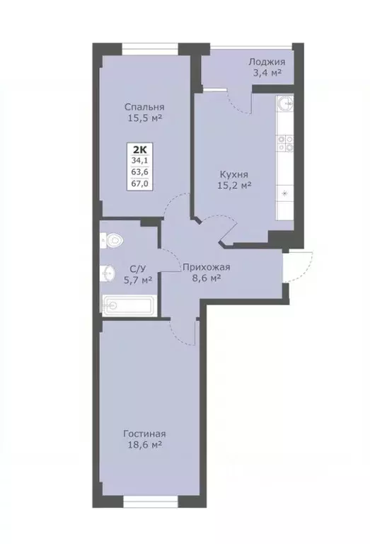 2-к кв. Ставропольский край, Ставрополь № 28 мкр,  (67.0 м) - Фото 1